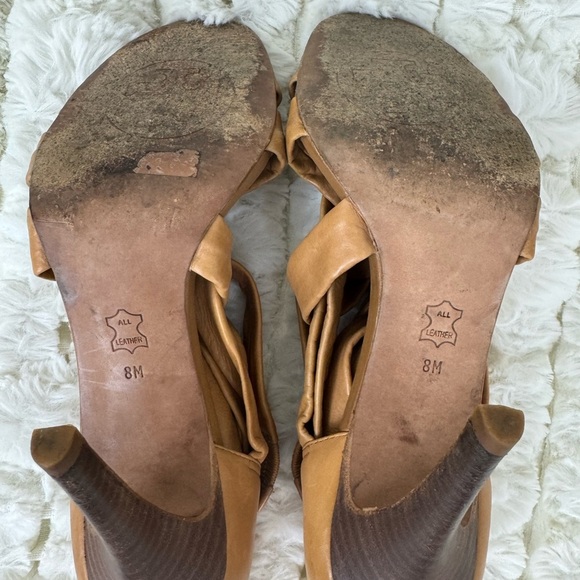 Tory Burch Wrap Up Heel - Lounge-Baby Tan Leather Shoes Stiletto Heel Size 8M - Picture 9 of 13